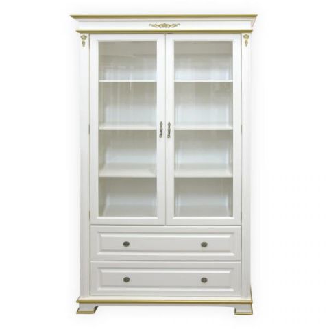 Книжный шкаф М1307 Littmebel M1307 122x44x210 Слоновая кость с золотом фото